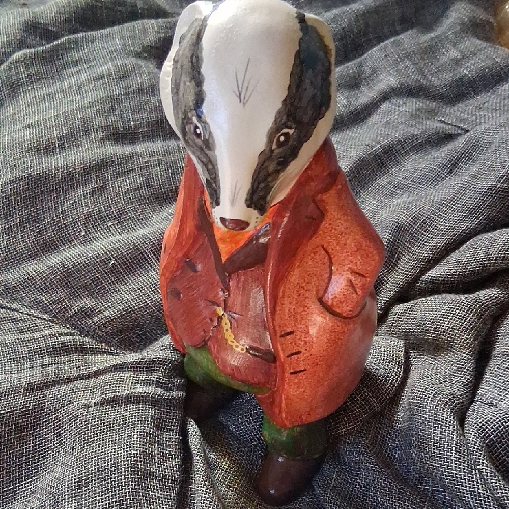 Handcrafted Badger Figurine in Red and Green